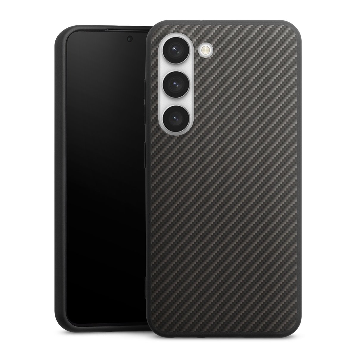 Galaxy S23 Handy Premium Silikon Hülle Handyhülle schwarz Case Metallic Look Carbon Muster Silikon Premium Case