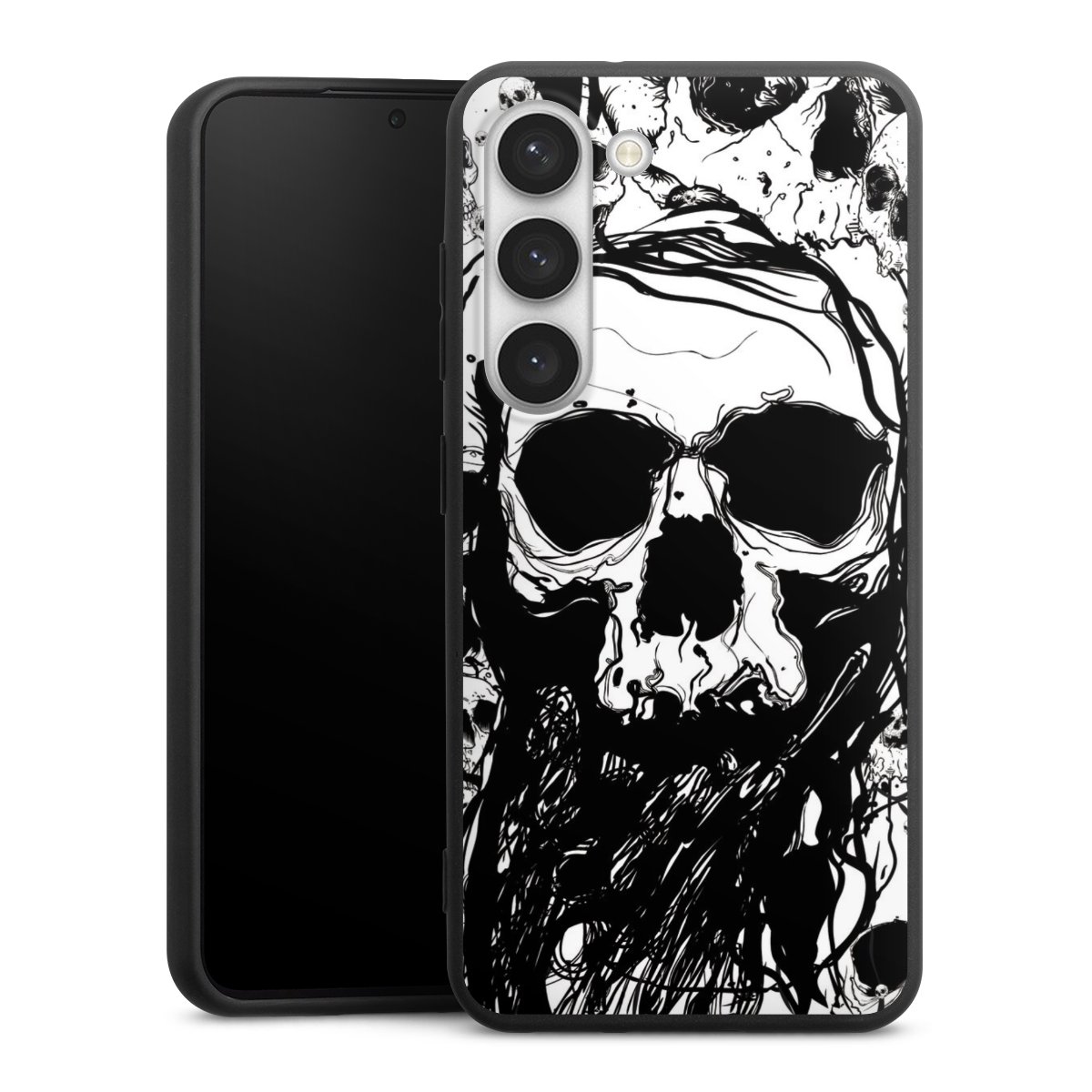 Galaxy S23 Handy Premium Silikon Hülle Handyhülle schwarz Case Totenkopf Halloween Silikon Premium Case