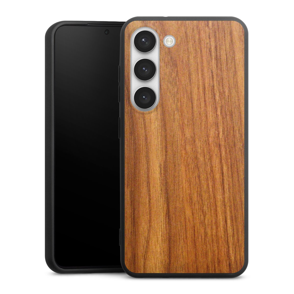 Galaxy S23 Handy Premium Silikon Hülle Handyhülle schwarz Case Wood Larch Wooden Look Silikon Premium Case