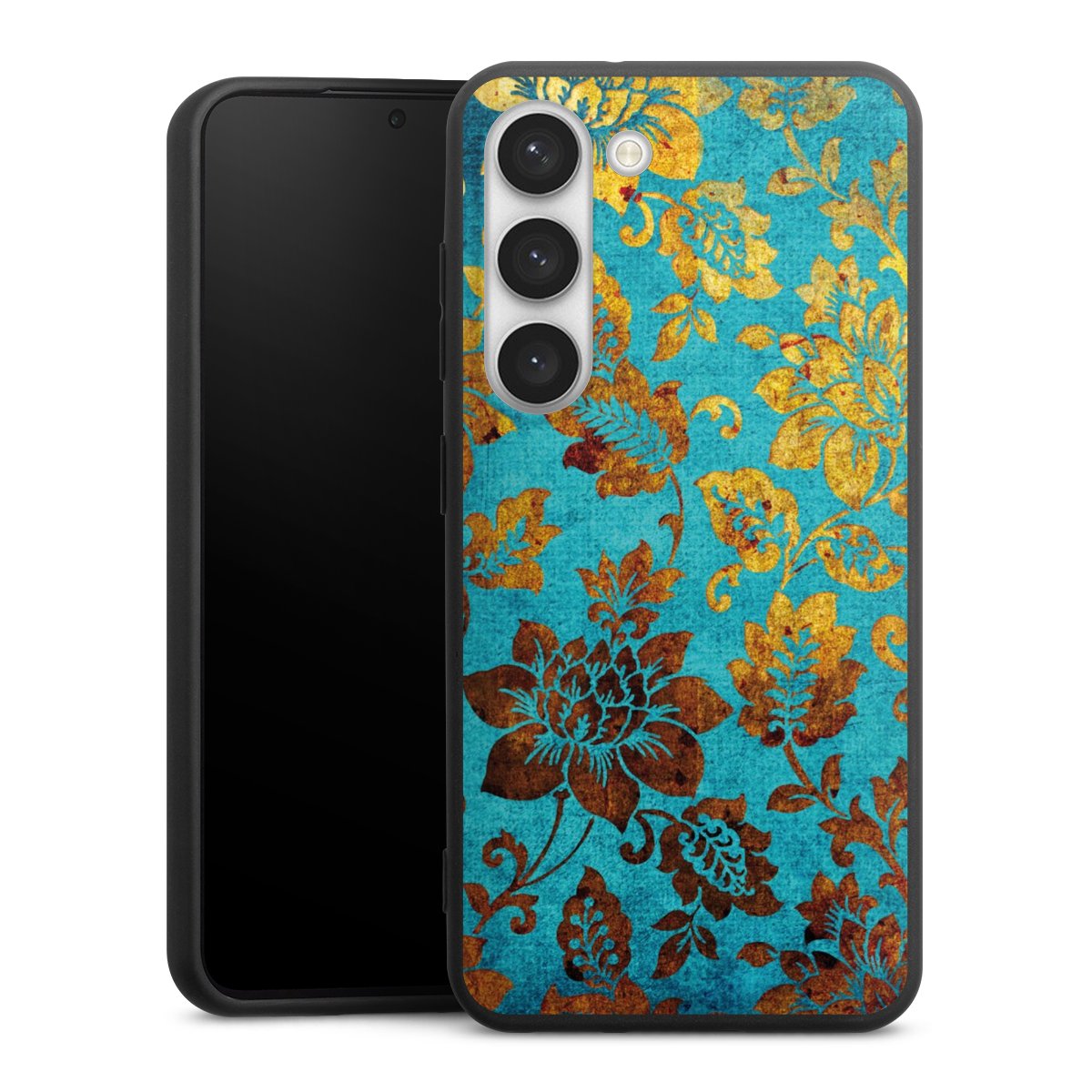 Galaxy S23 Handy Premium Silikon Hülle Handyhülle schwarz Case Ornament Vintage Flowers Silikon Premium Case