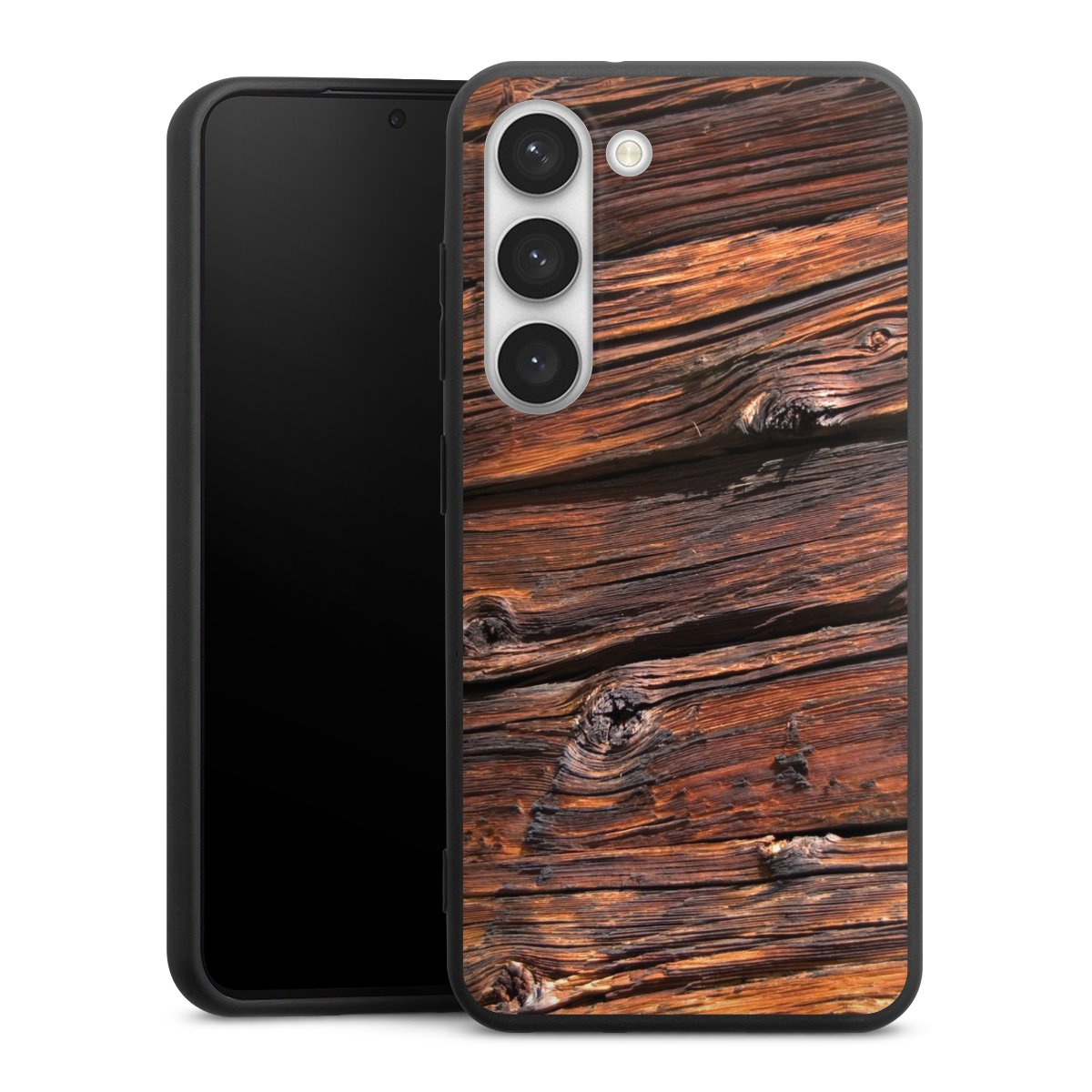 Galaxy S23 Handy Premium Silikon Hülle Handyhülle schwarz Case Beams Wooden Look Wood Silikon Premium Case