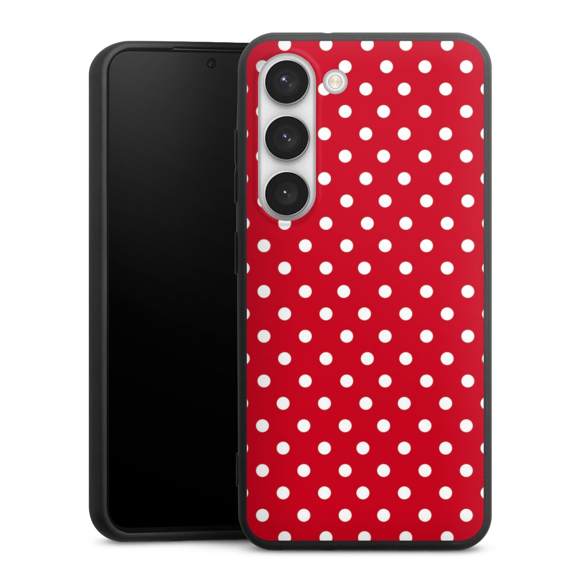 Galaxy S23 Handy Premium Silikon Hülle Handyhülle schwarz Case Points Polka Dots Retro Silikon Premium Case