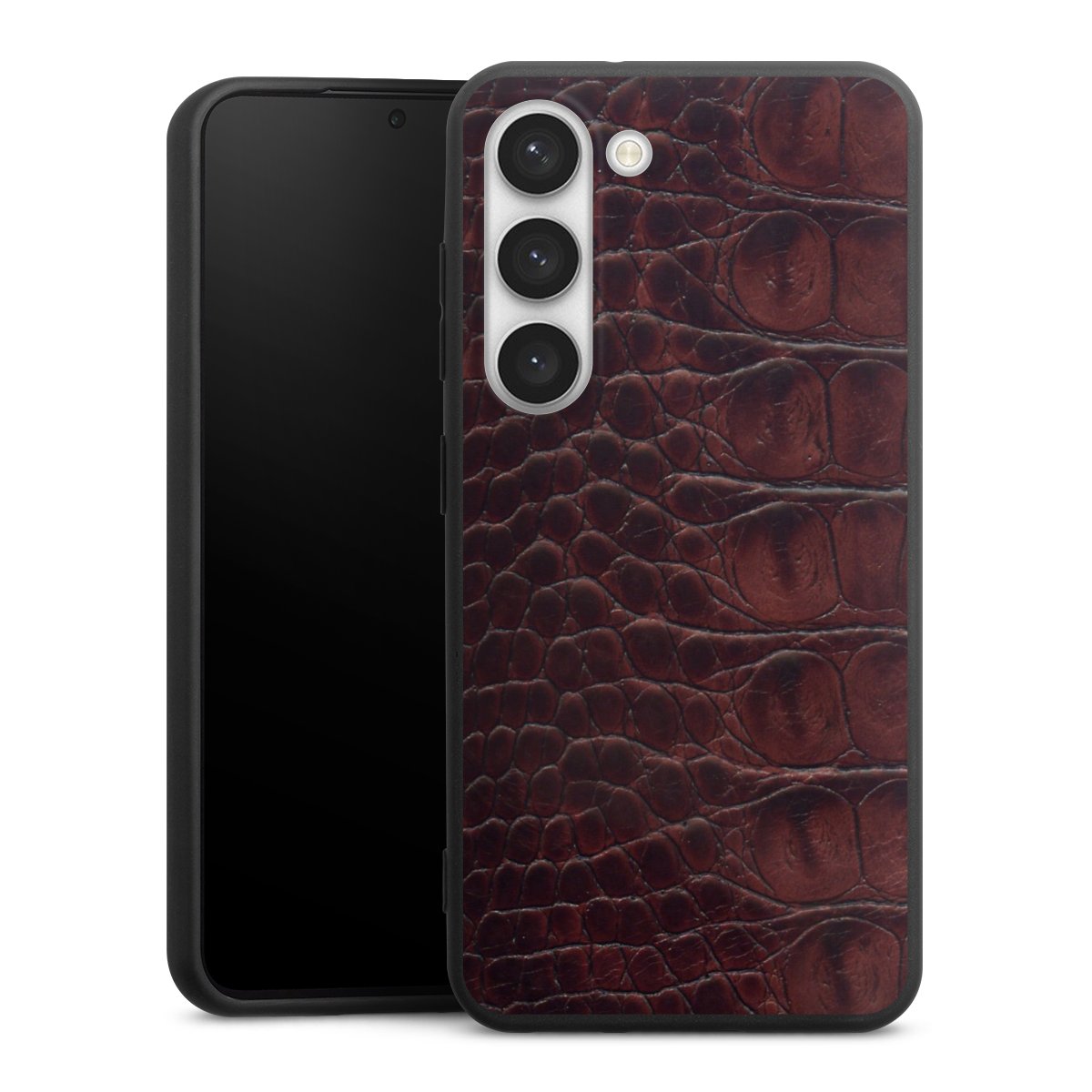 Galaxy S23 Handy Premium Silikon Hülle Handyhülle schwarz Case Crocodile Animal Print Leather Silikon Premium Case