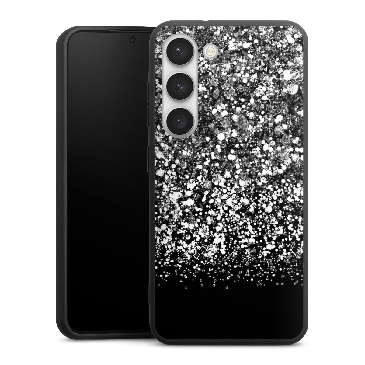 Galaxy S23 Handy Premium Silikon Hülle Handyhülle schwarz Case Glitzer Snowflake Muster Silikon Premium Case