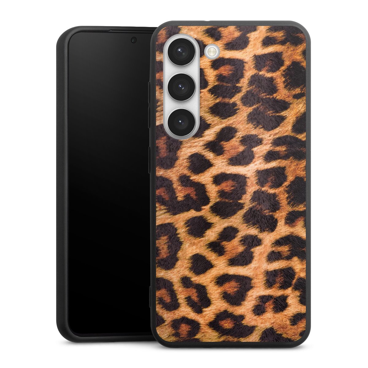 Galaxy S23 Handy Premium Silikon Hülle Handyhülle schwarz Case Animal Print Leopard Fur Silikon Premium Case