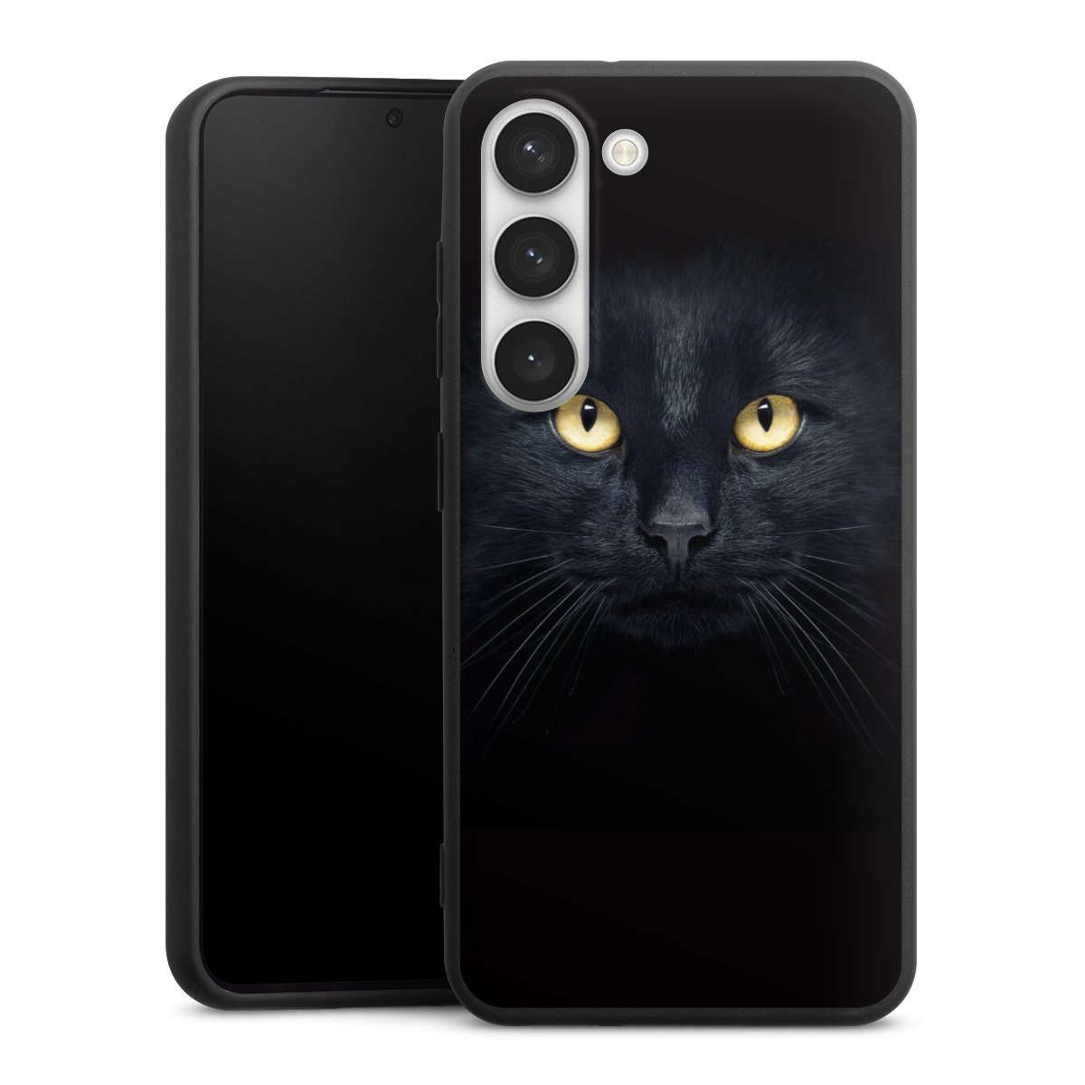 Galaxy S23 Handy Premium Silikon Hülle Handyhülle schwarz Case Eye Cat Black Silikon Premium Case