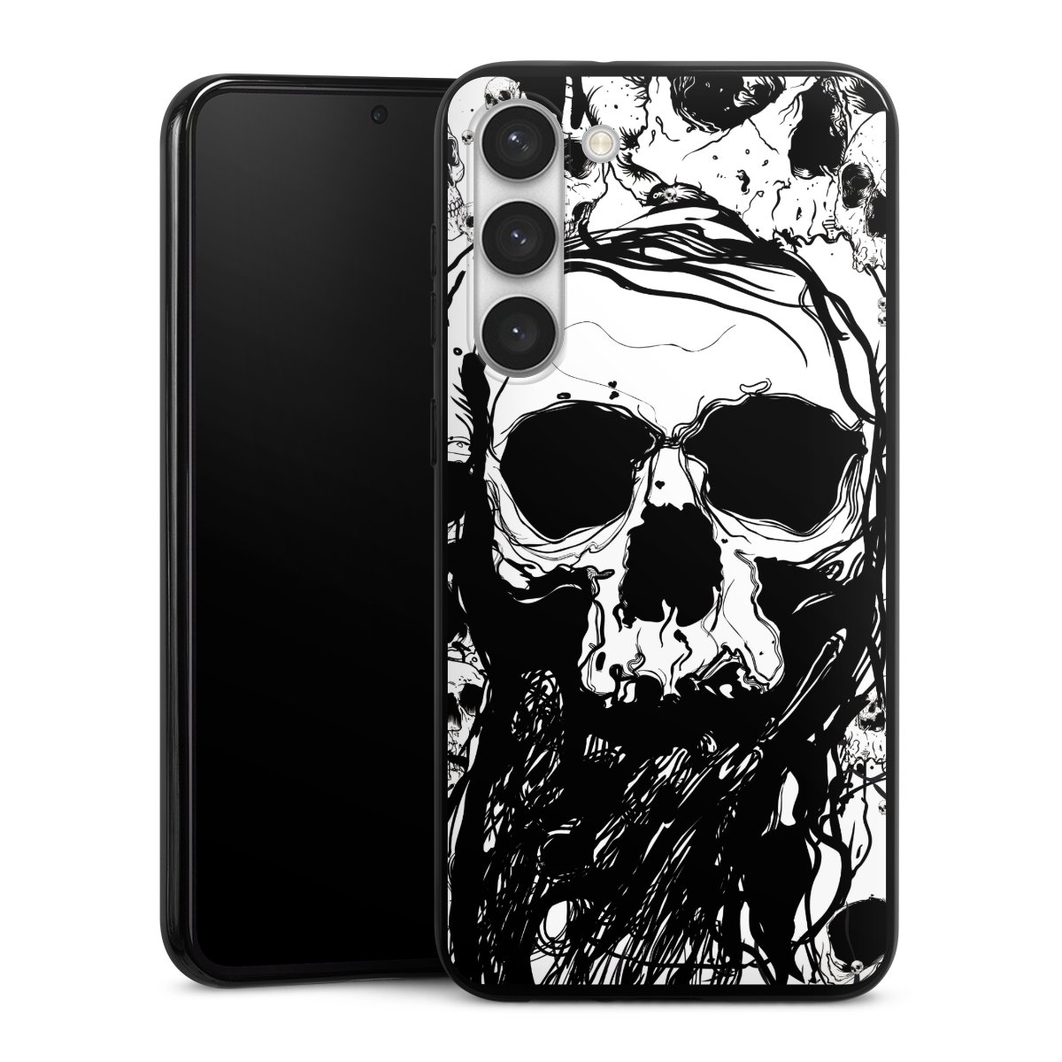 Galaxy S23+ Handy Silikon Hülle Case schwarz Handyhülle Totenkopf Halloween