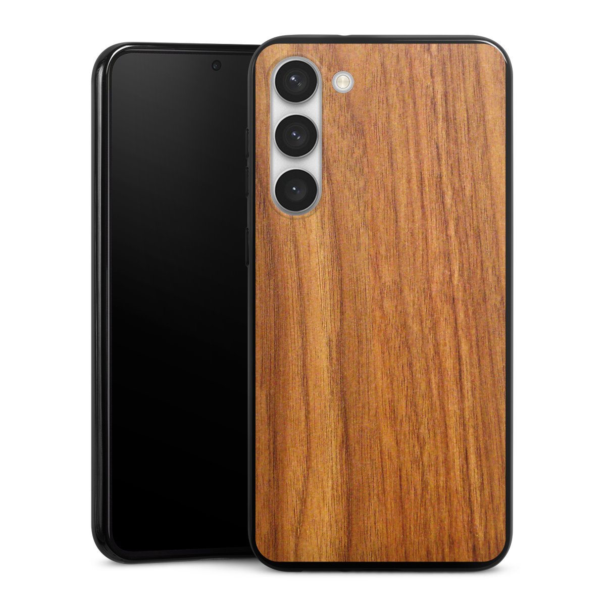 Galaxy S23+ Handy Silikon Hülle Case schwarz Handyhülle Wood Larch Wooden Look