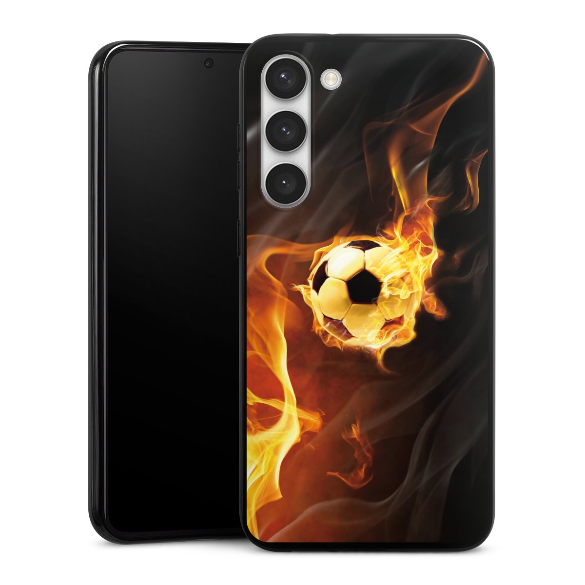 Galaxy S23+ Handy Silikon Hülle Case schwarz Handyhülle Ball Fire Soccer