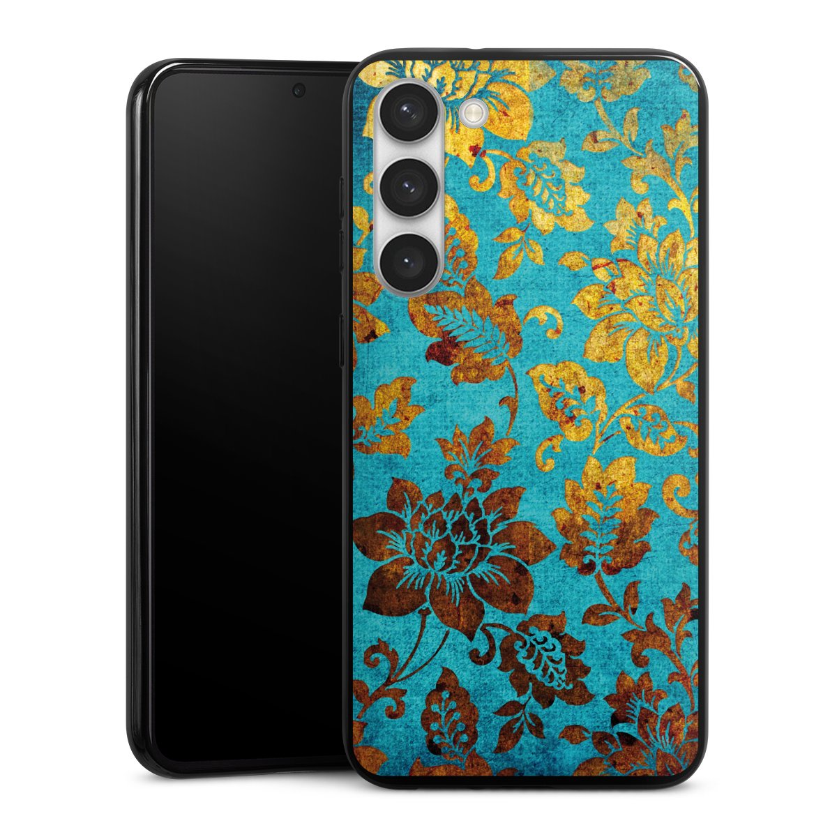 Galaxy S23+ Handy Silikon Hülle Case schwarz Handyhülle Ornament Vintage Flowers