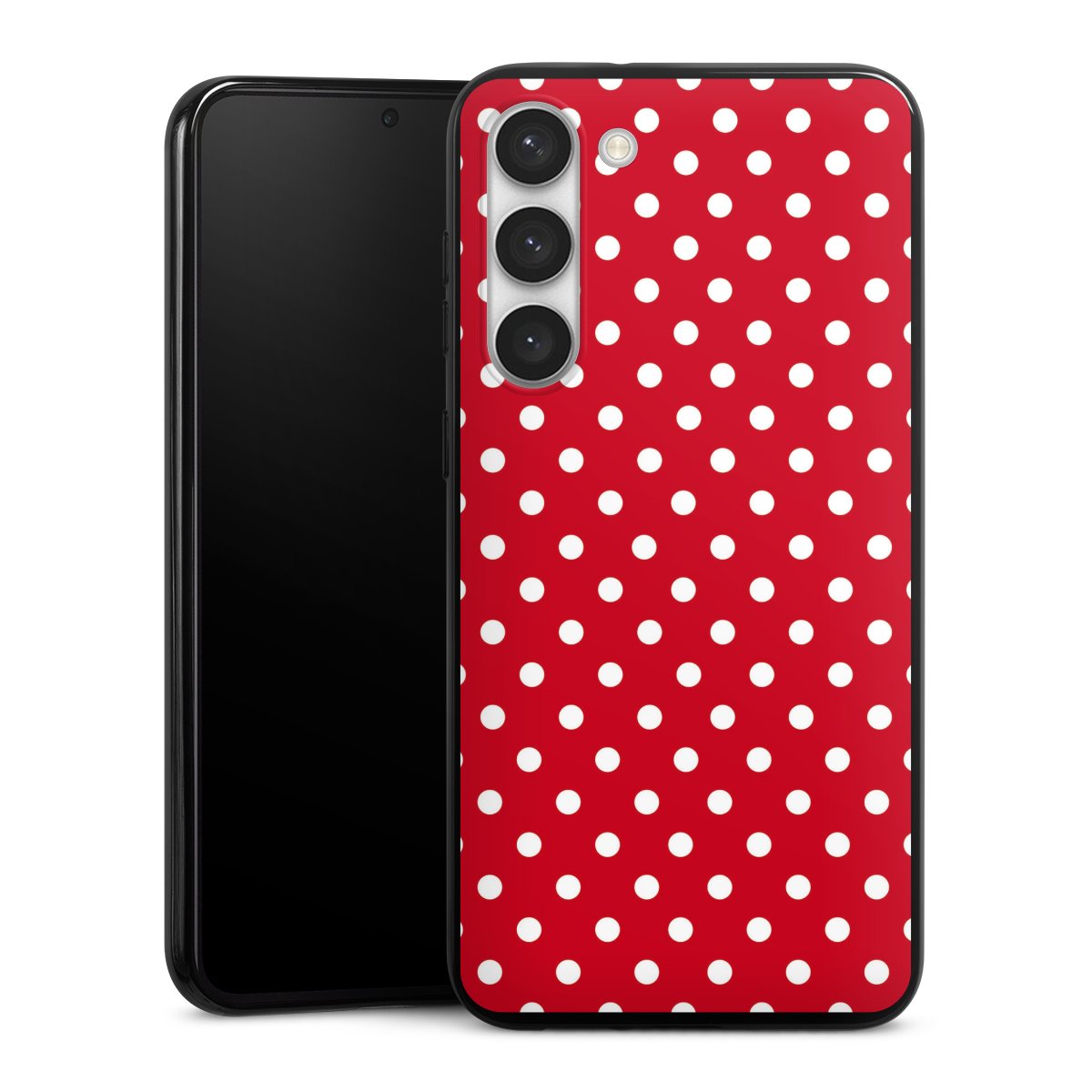 Galaxy S23+ Handy Silikon Hülle Case schwarz Handyhülle Points Polka Dots Retro