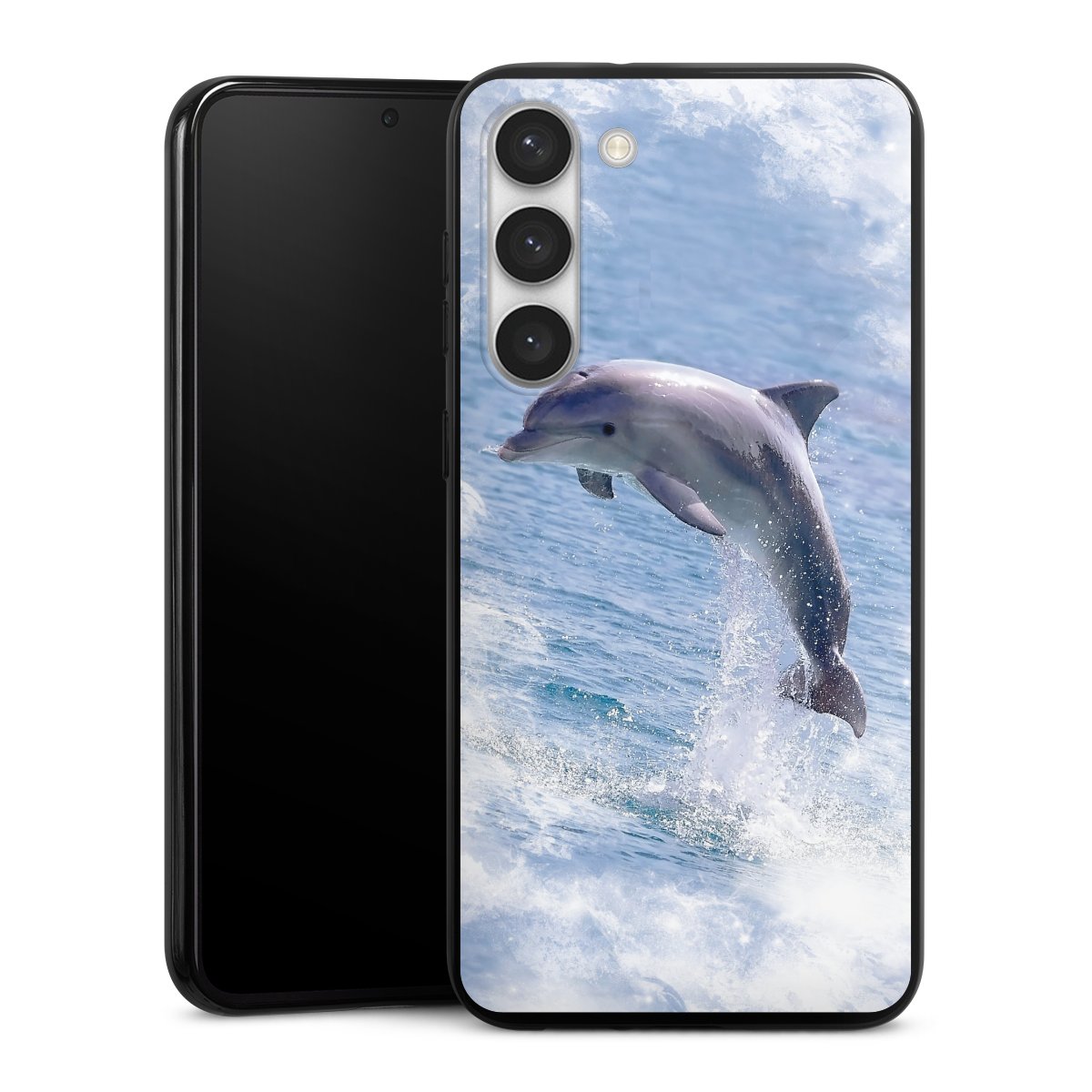 Galaxy S23+ Handy Silikon Hülle Case schwarz Handyhülle Dolphin Ocean Wale