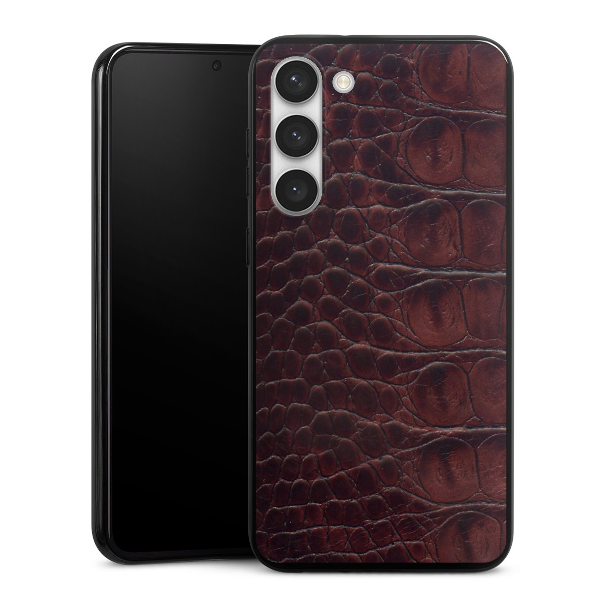 Galaxy S23+ Handy Silikon Hülle Case schwarz Handyhülle Crocodile Animal Print Leather