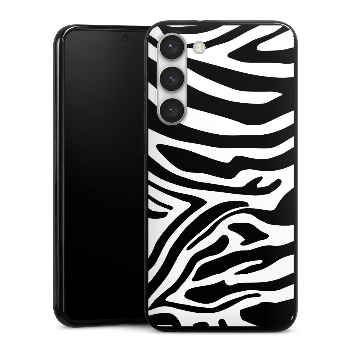 Galaxy S23+ Handy Silikon Hülle Case schwarz Handyhülle Zebra Animal Look Animal Print