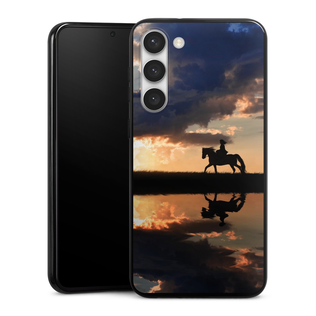 Galaxy S23+ Handy Silikon Hülle Case schwarz Handyhülle Horse Sunset Horseback Riding