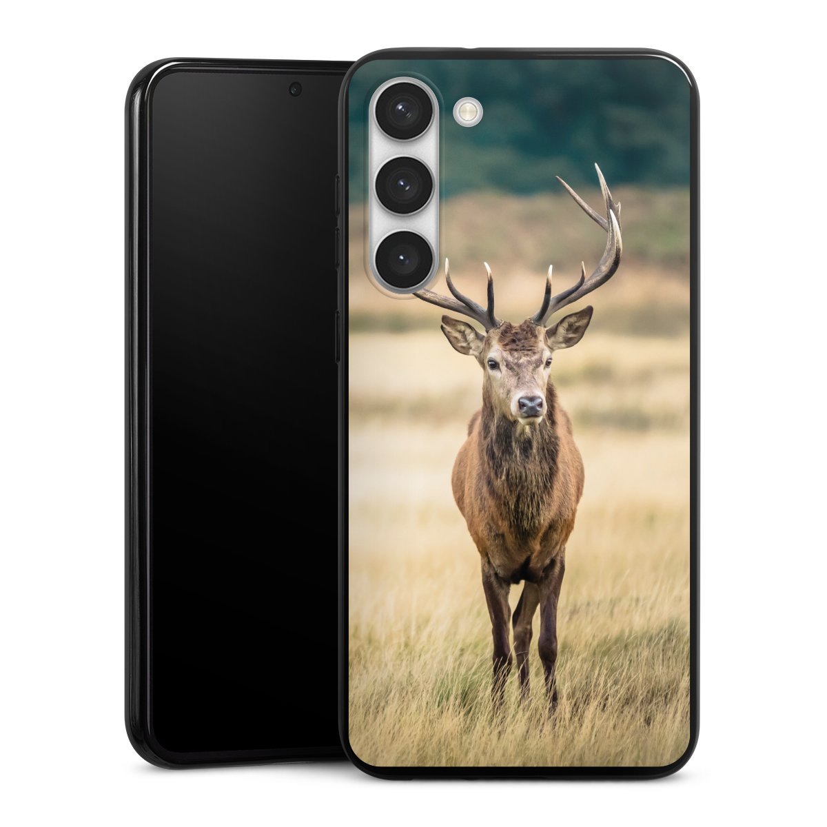 Galaxy S23+ Handy Silikon Hülle Case schwarz Handyhülle Deer Meadow Forrest