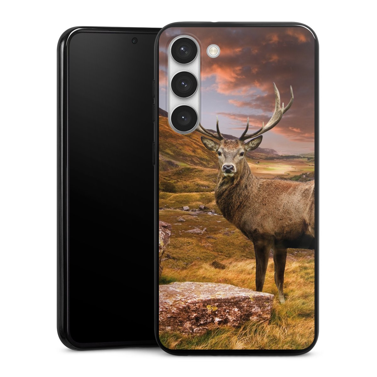 Galaxy S23+ Handy Silikon Hülle Case schwarz Handyhülle Meadow Mountain Deer