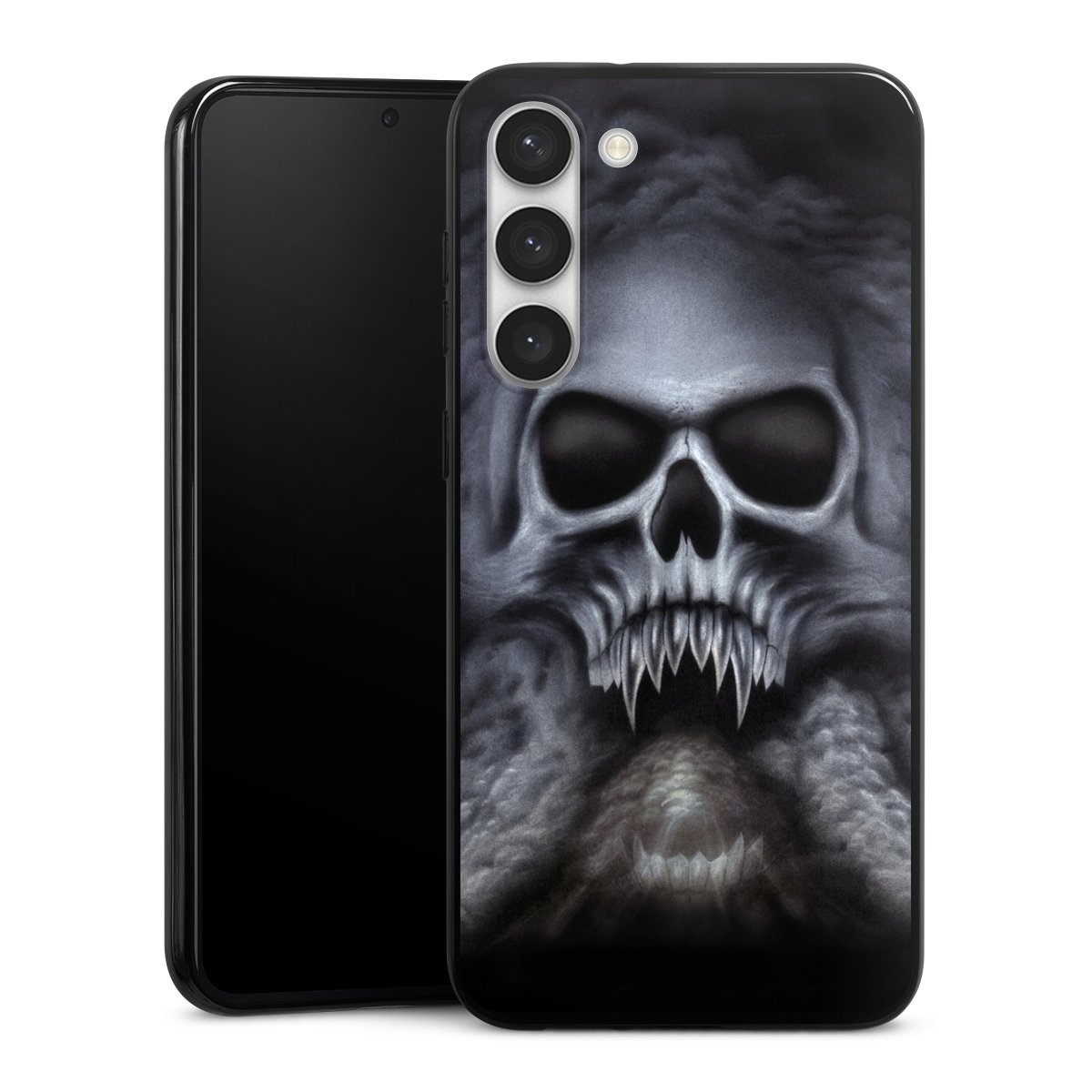 Galaxy S23+ Handy Silikon Hülle Case schwarz Handyhülle Totenkopf Skull