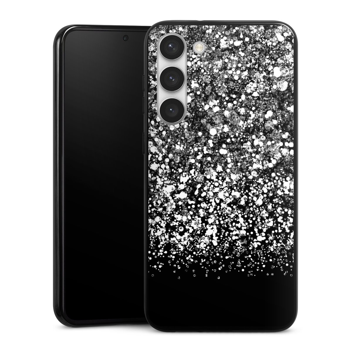 Galaxy S23+ Handy Silikon Hülle Case schwarz Handyhülle Glitzer Snowflake Muster