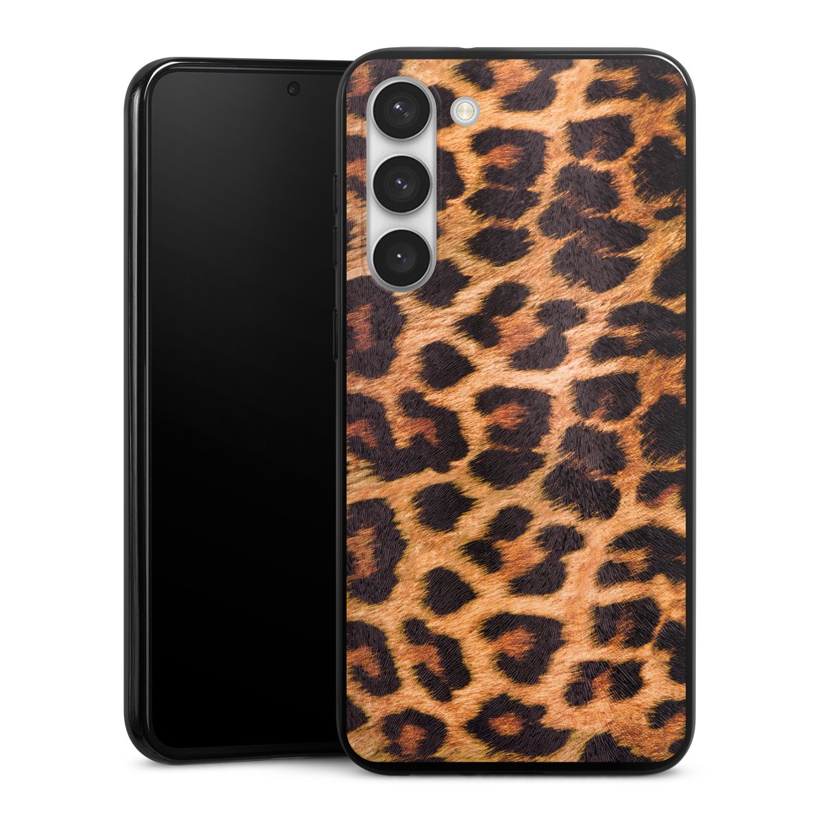 Galaxy S23+ Handy Silikon Hülle Case schwarz Handyhülle Animal Print Leopard Fur