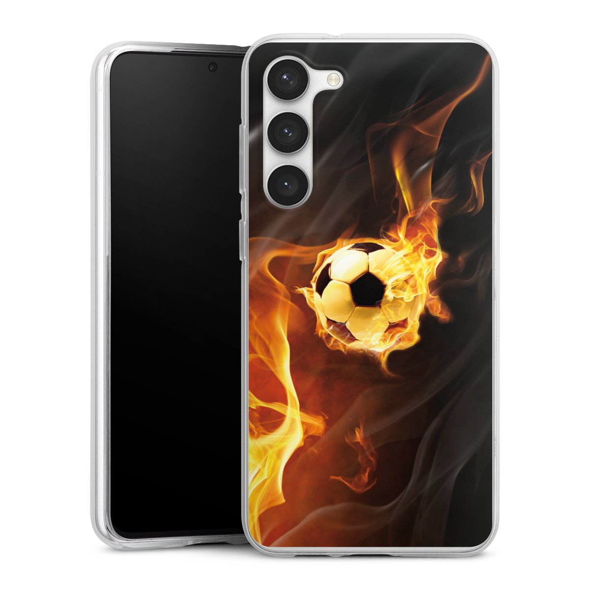 Galaxy S23+ Handy Silikon Hülle Case transparent Handyhülle Ball Fire Soccer Silikon Case