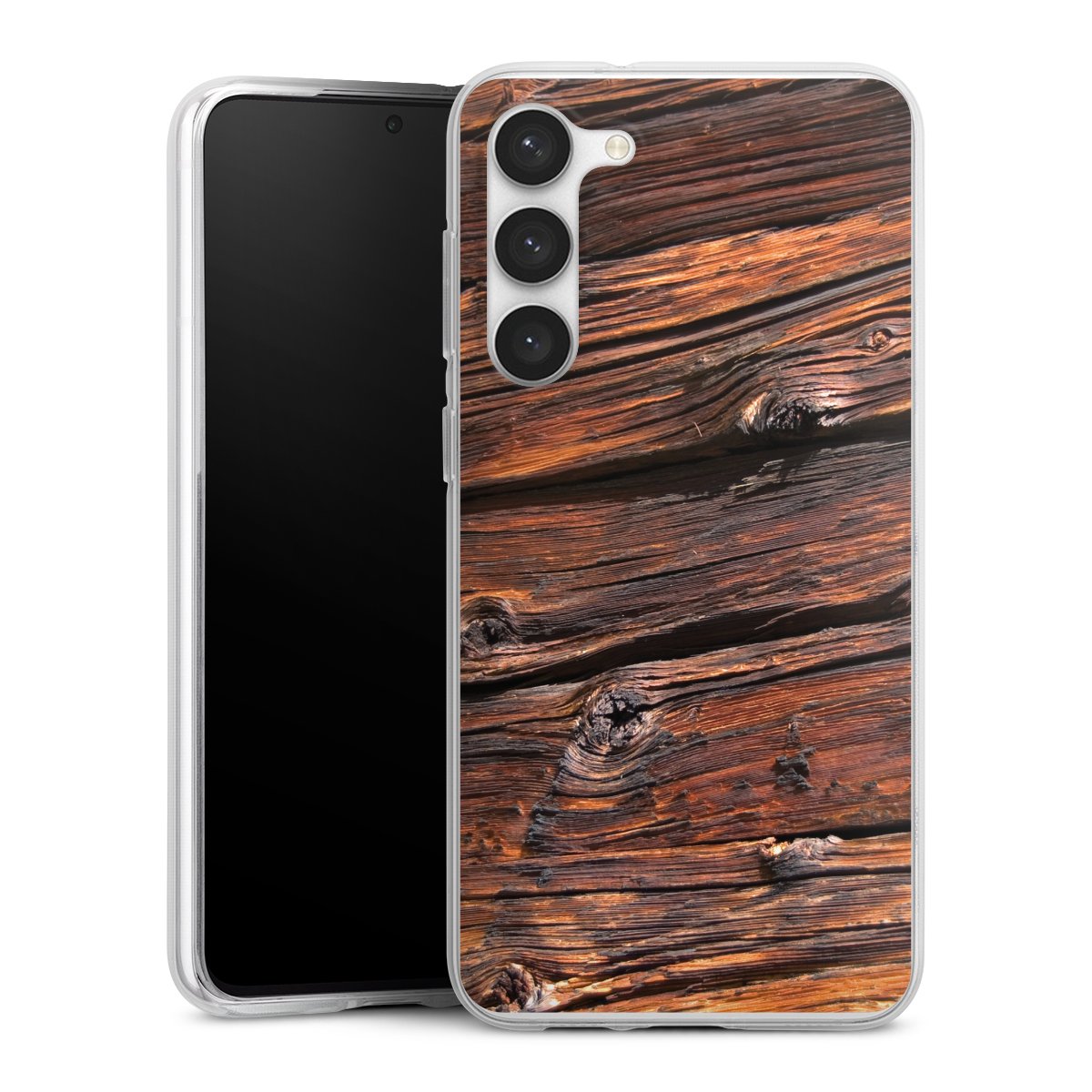 Galaxy S23+ Handy Silikon Hülle Case transparent Handyhülle Beams Wooden Look Wood Silikon Case