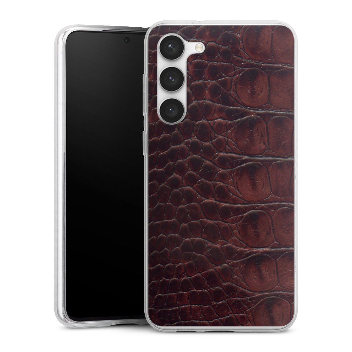 Galaxy S23+ Handy Silikon Hülle Case transparent Handyhülle Crocodile Animal Print Leather Silikon Case