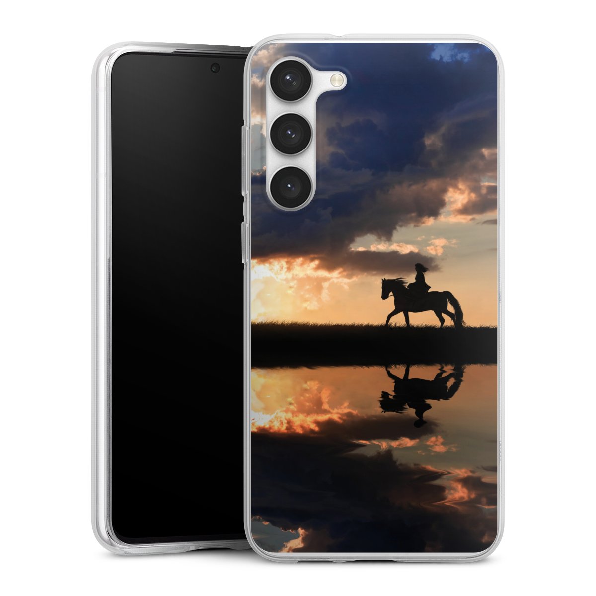 Galaxy S23+ Handy Silikon Hülle Case transparent Handyhülle Horse Sunset Horseback Riding Silikon Case