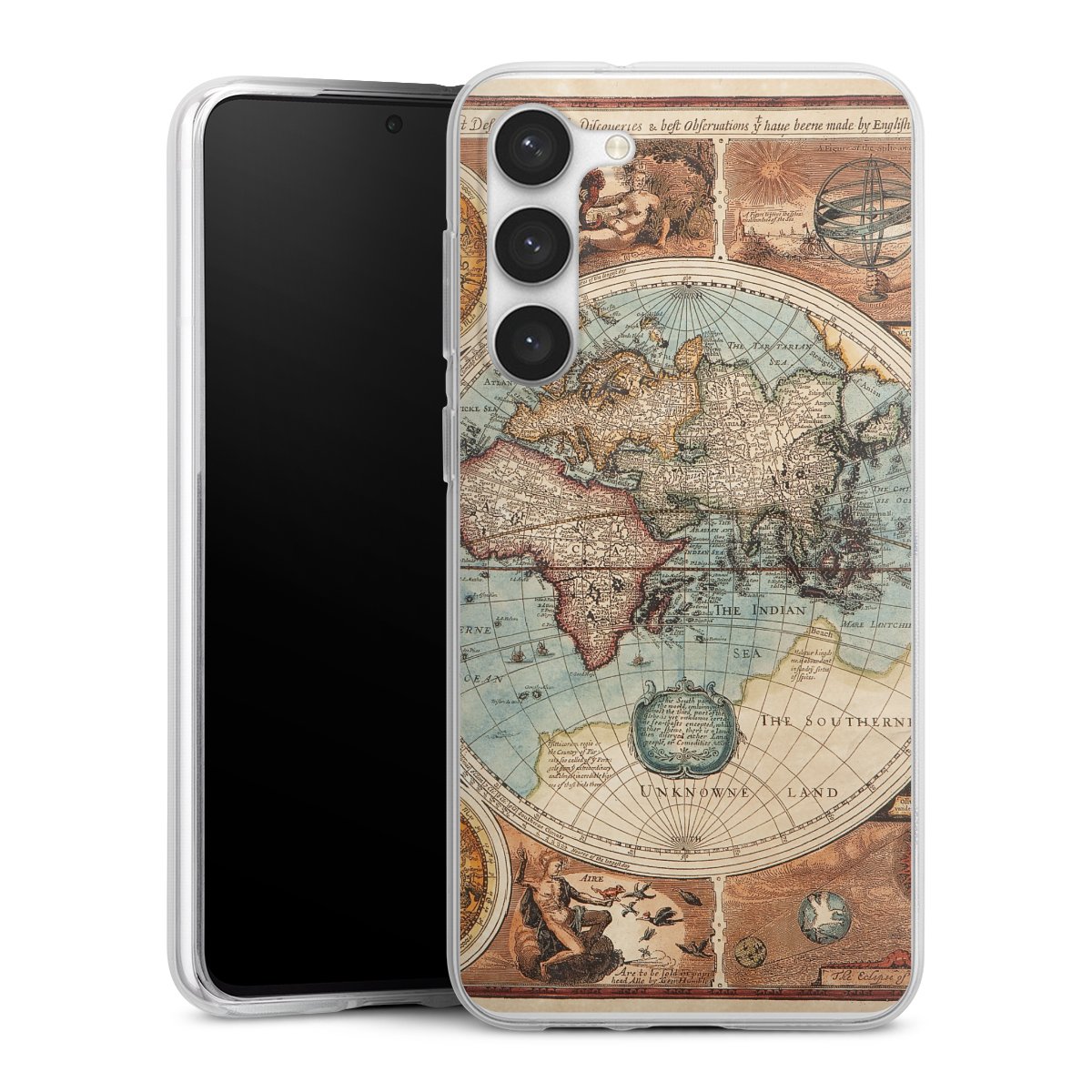 Galaxy S23+ Handy Silikon Hülle Case transparent Handyhülle World Map Vintage Map Silikon Case