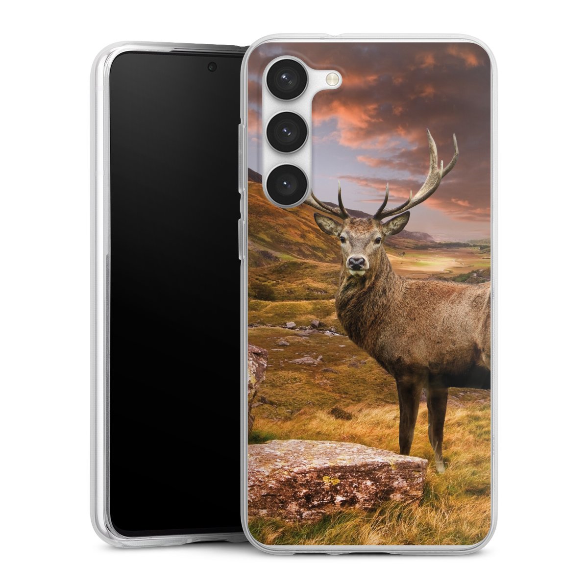 Galaxy S23+ Handy Silikon Hülle Case transparent Handyhülle Meadow Mountain Deer Silikon Case