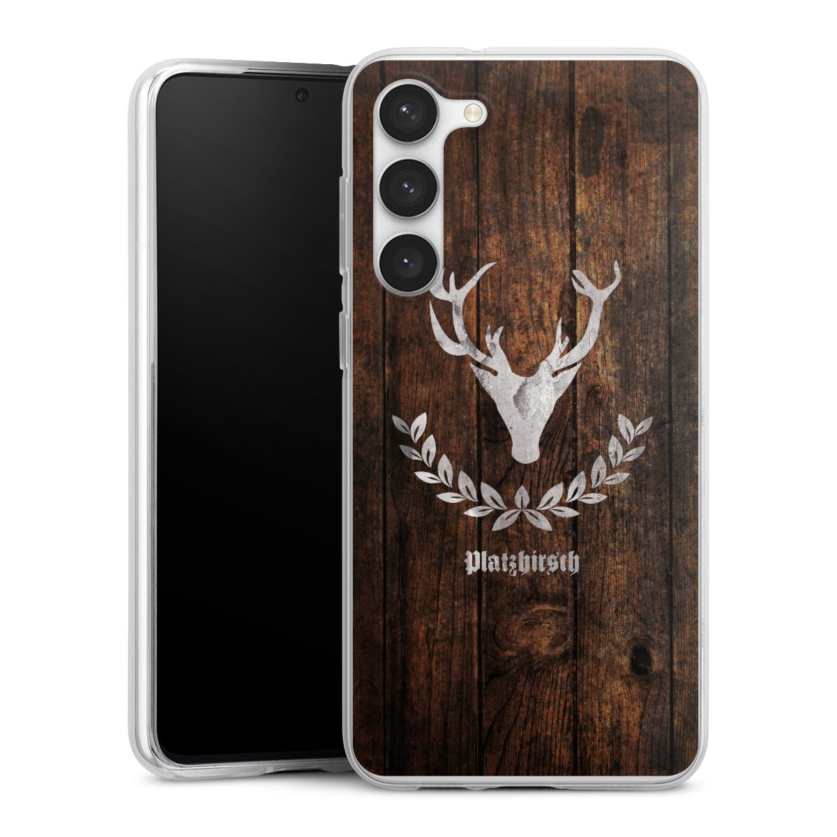 Galaxy S23+ Handy Silikon Hülle Case transparent Handyhülle Deer Wood Wooden Look Silikon Case