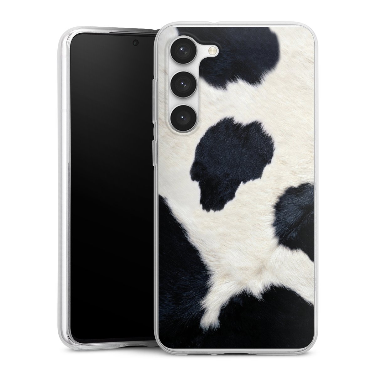 Galaxy S23+ Handy Silikon Hülle Case transparent Handyhülle Animal Look Animal Print Cow Skin Silikon Case