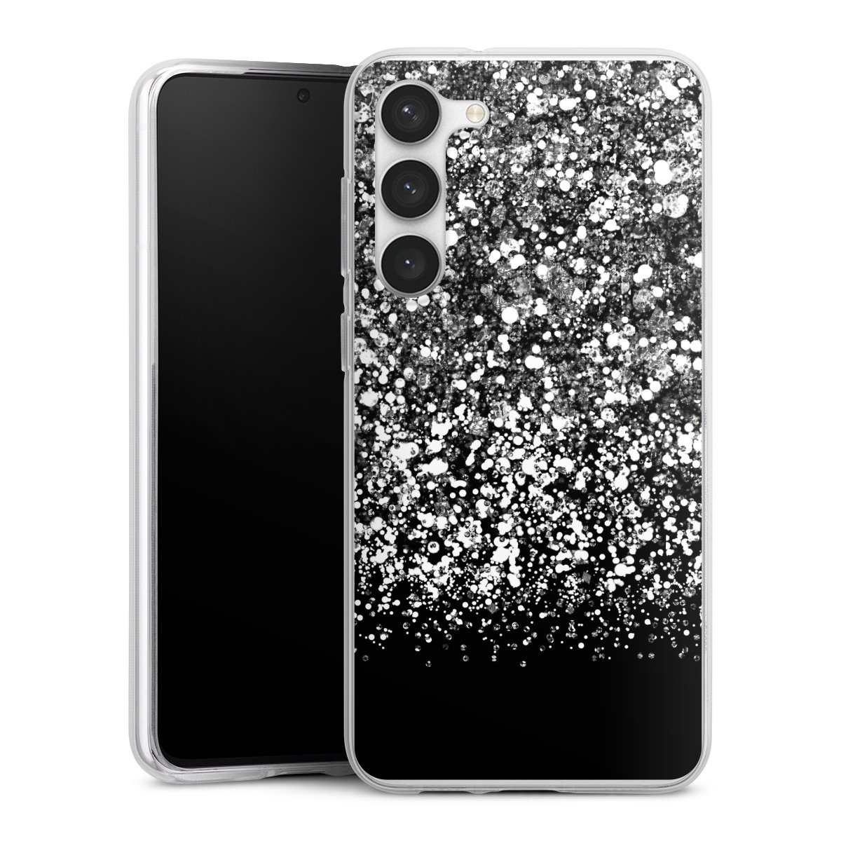 Galaxy S23+ Handy Silikon Hülle Case transparent Handyhülle Glitzer Snowflake Muster Silikon Case