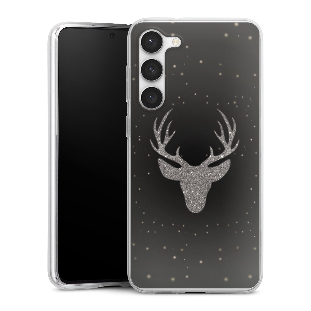 Galaxy S23+ Handy Silikon Hülle Case transparent Handyhülle Winter Deer Glitzer Silikon Case