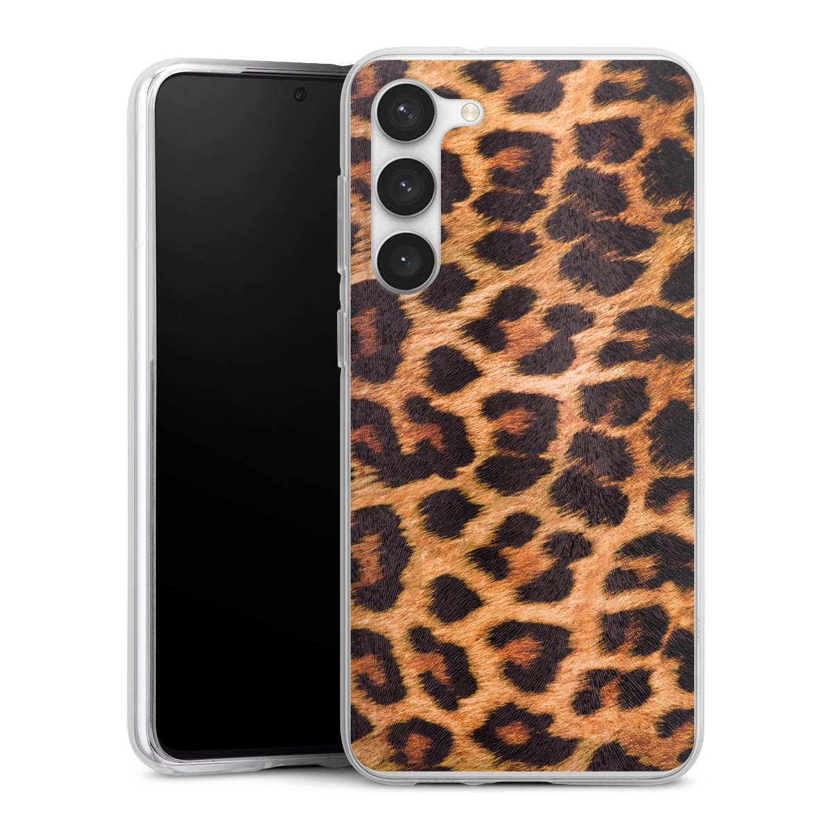 Galaxy S23+ Handy Silikon Hülle Case transparent Handyhülle Animal Print Leopard Fur Silikon Case