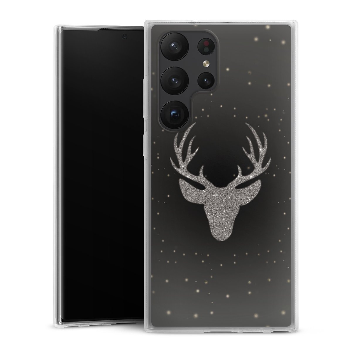 Galaxy S23 Ultra Handy Silikon Hülle Case transparent Handyhülle Winter Deer Glitzer Silikon Case