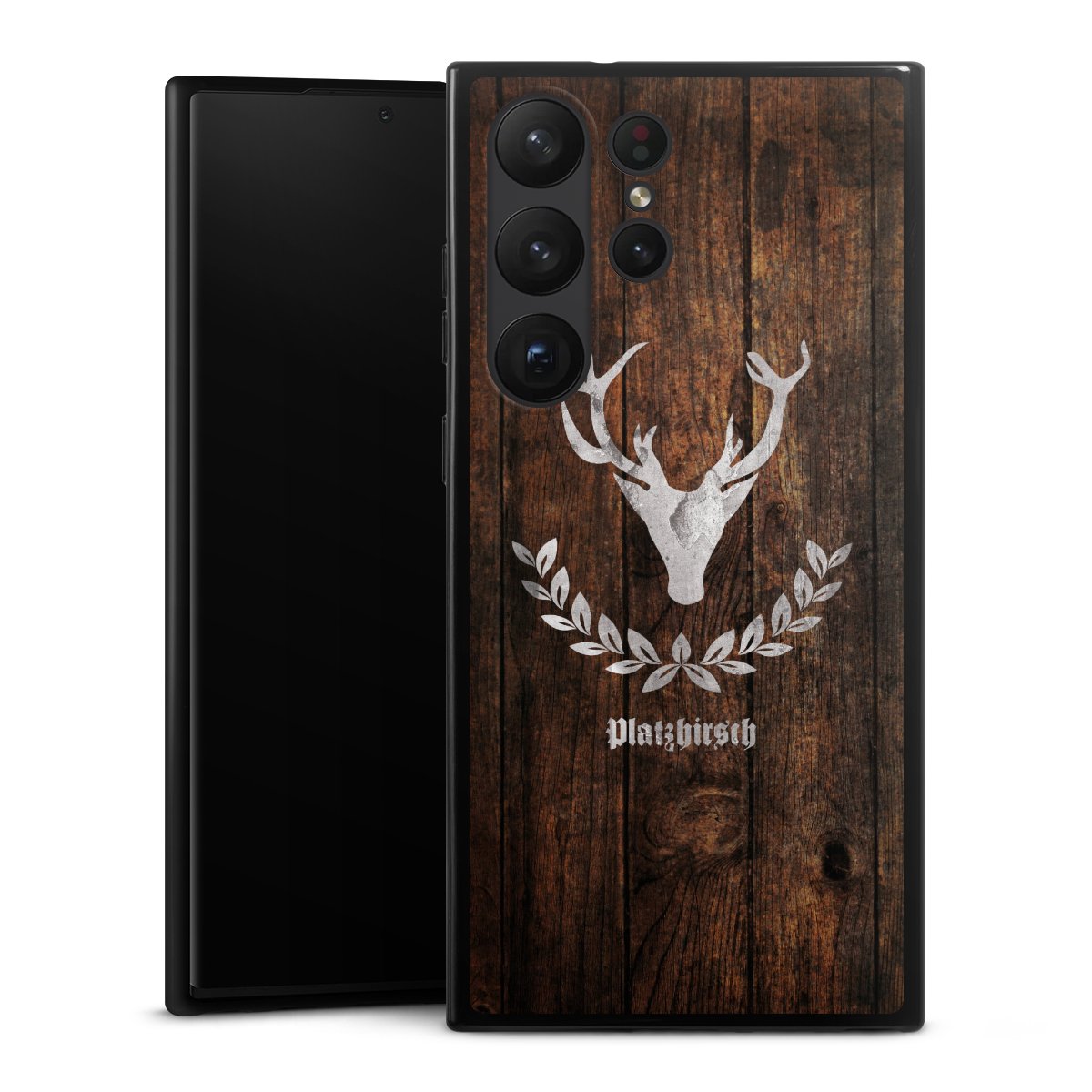 Galaxy S23 Ultra Handy Silikon Hülle Case schwarz Handyhülle Deer Wood Wooden Look