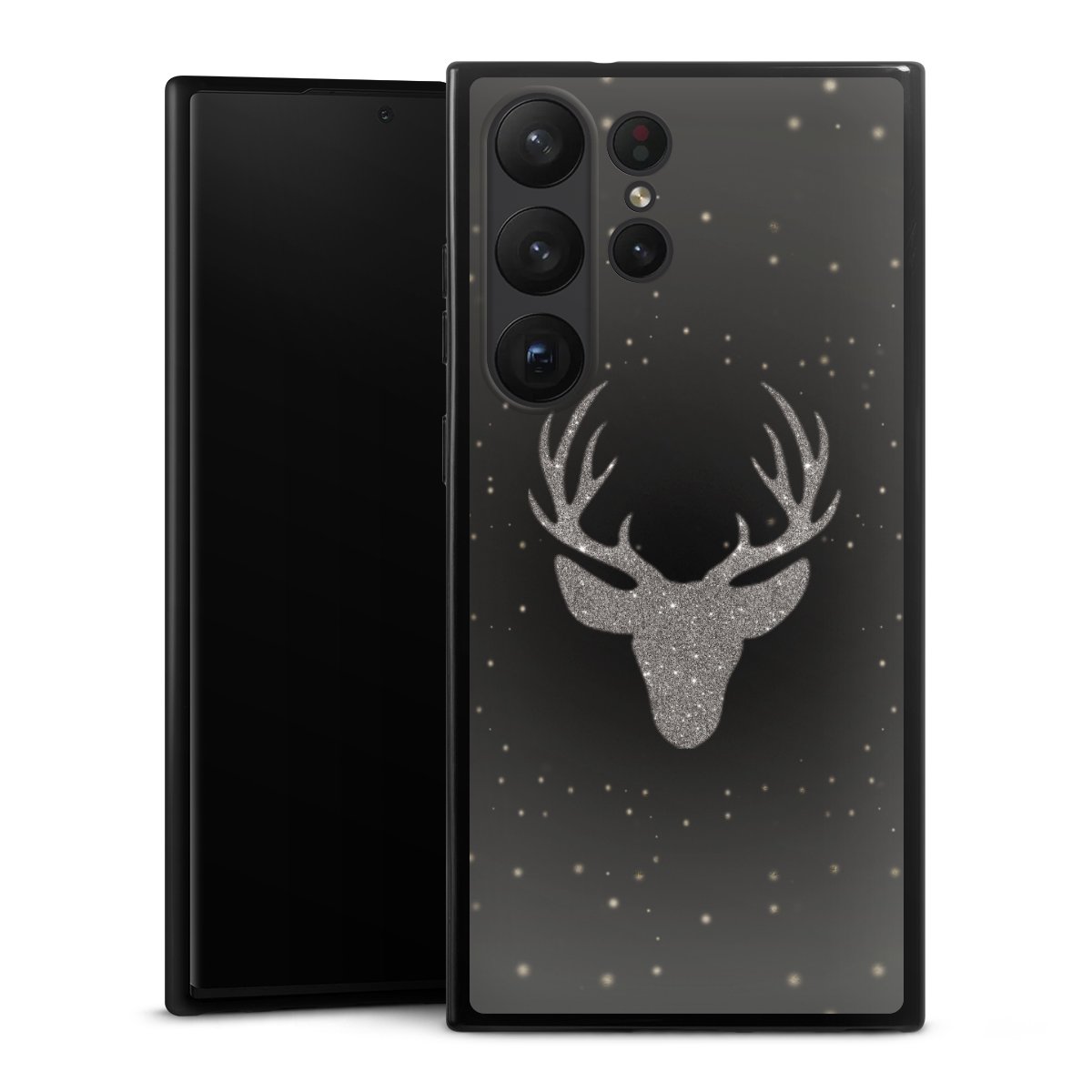 Galaxy S23 Ultra Handy Silikon Hülle Case schwarz Handyhülle Winter Deer Glitzer