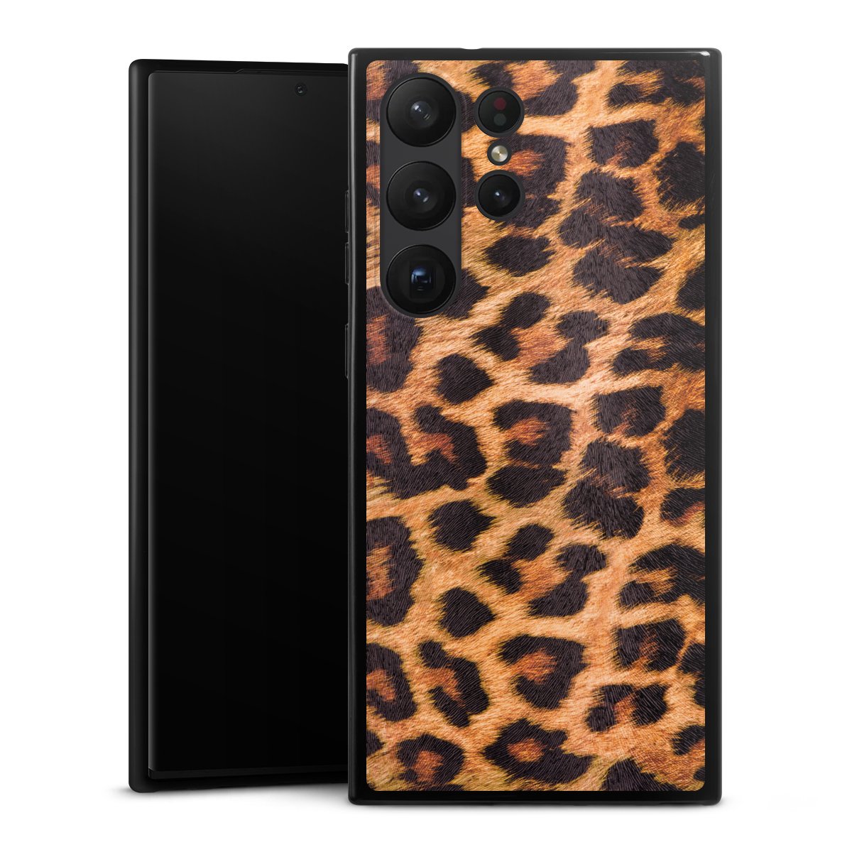 Galaxy S23 Ultra Handy Silikon Hülle Case schwarz Handyhülle Animal Print Leopard Fur