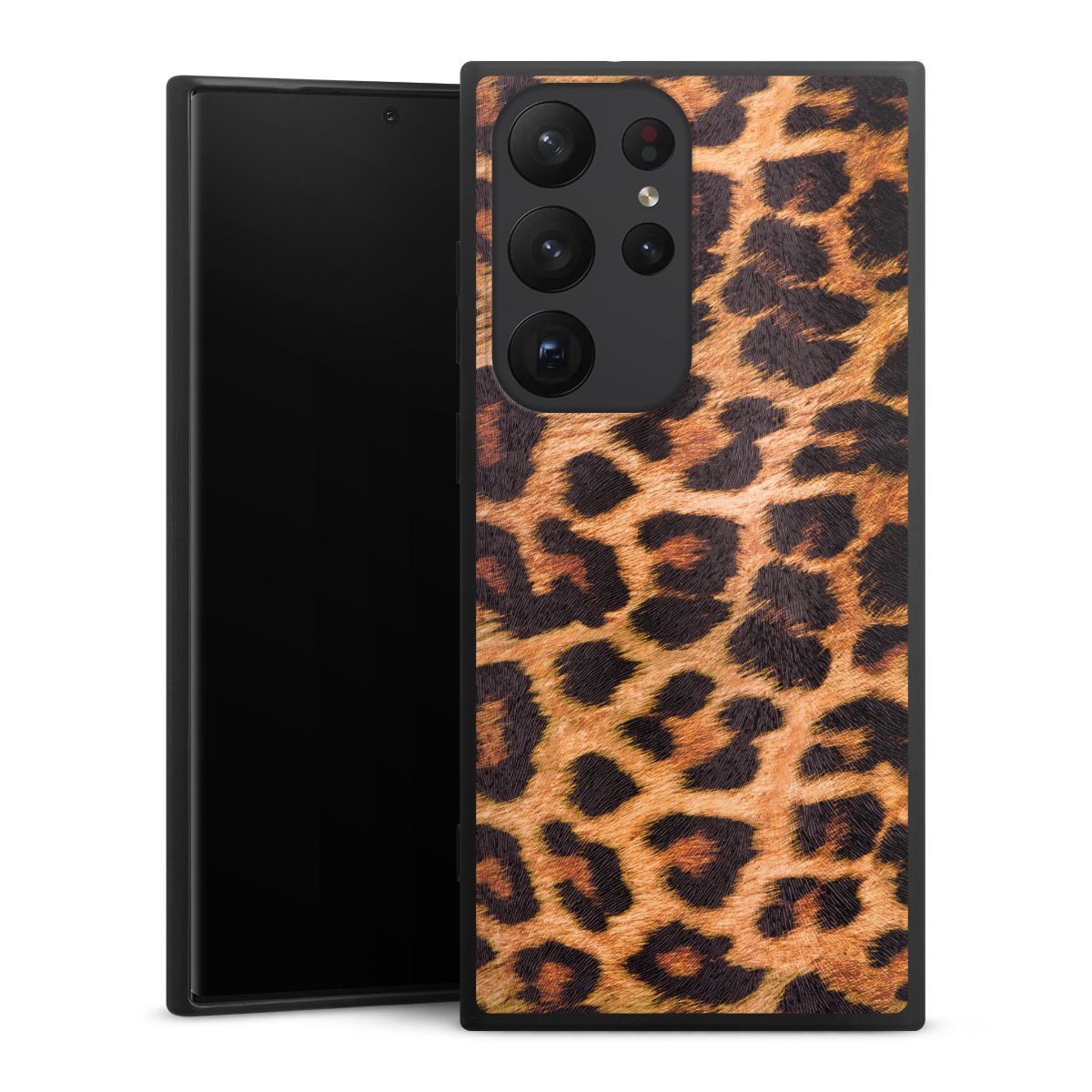 Galaxy S23 Ultra Handy Premium Silikon Hülle Handyhülle schwarz Case Animal Print Leopard Fur Silikon Premium Case