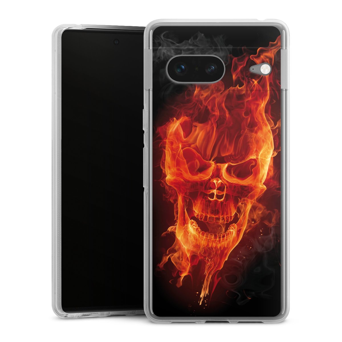 Google Pixel 7 Handy Silikon Hülle Case transparent Handyhülle Totenkopf Skull Fire Silikon Case