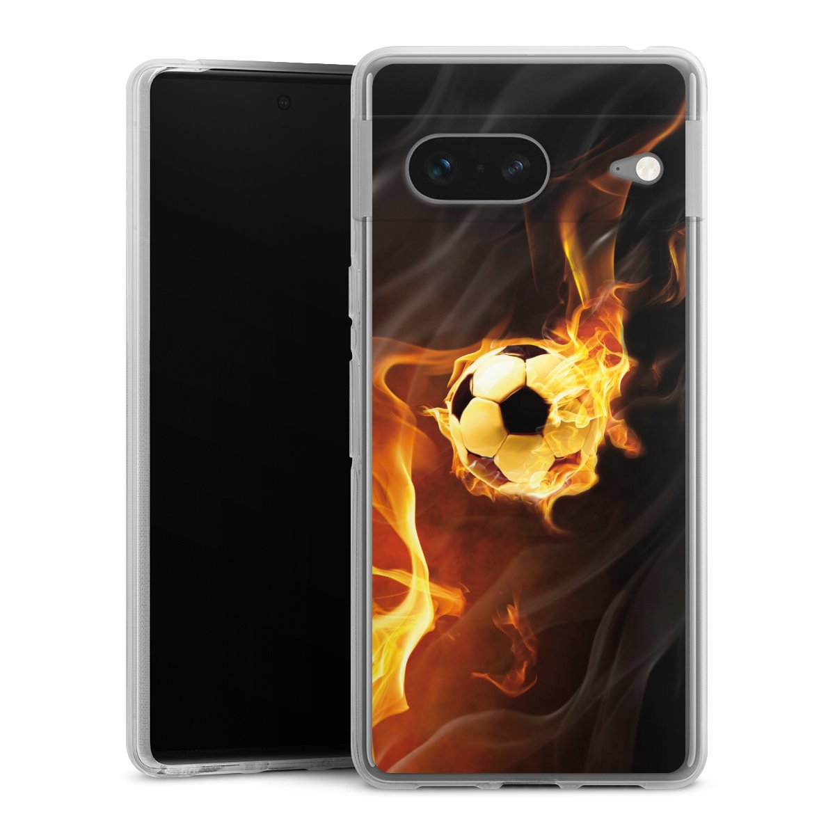 Google Pixel 7 Handy Silikon Hülle Case transparent Handyhülle Ball Fire Soccer Silikon Case