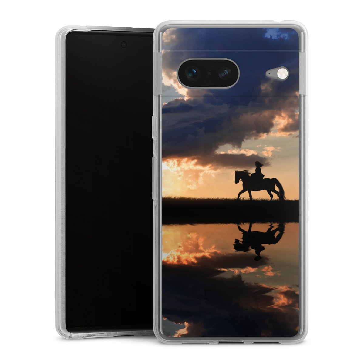 Google Pixel 7 Handy Silikon Hülle Case transparent Handyhülle Horse Sunset Horseback Riding Silikon Case