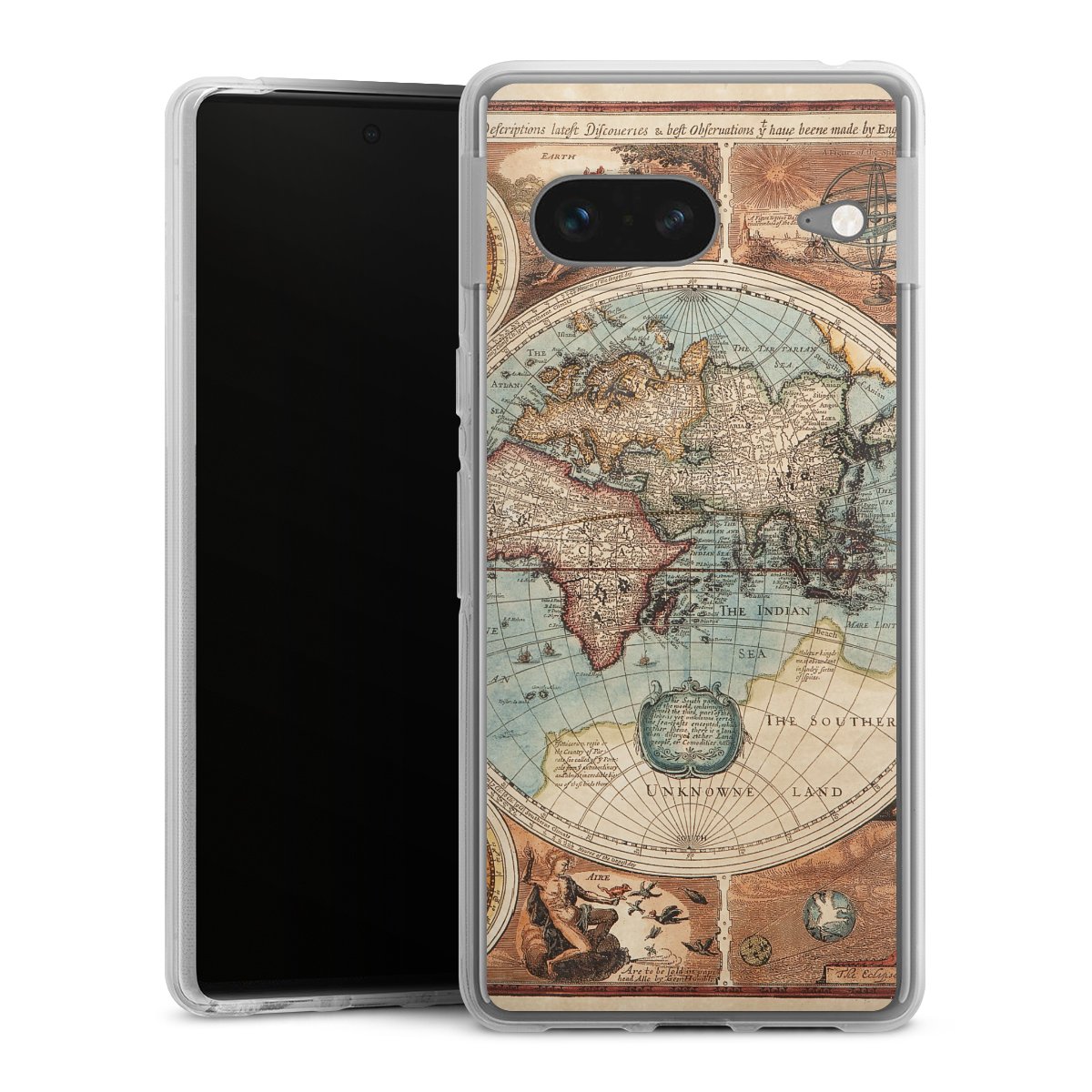 Google Pixel 7 Handy Silikon Hülle Case transparent Handyhülle World Map Vintage Map Silikon Case