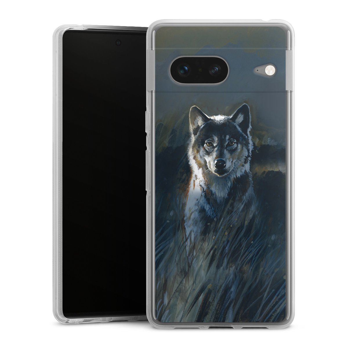 Google Pixel 7 Handy Silikon Hülle Case transparent Handyhülle Nature Wolf Painting Silikon Case