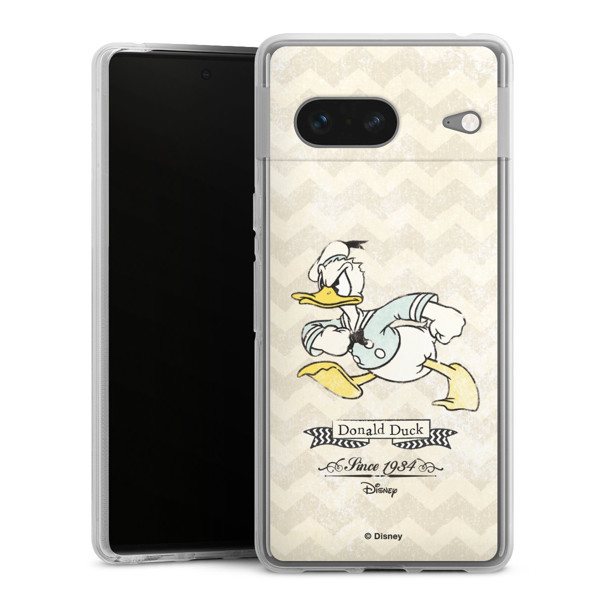 Google Pixel 7 Handy Silikon Hülle Case transparent Handyhülle Official Licensed Product Disney Donuld Duck Vintage Silikon Case