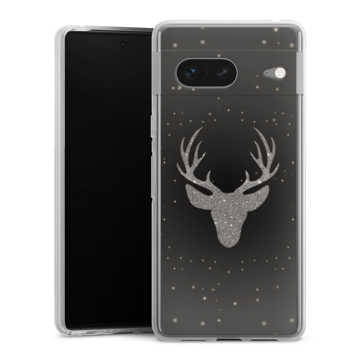 Google Pixel 7 Handy Silikon Hülle Case transparent Handyhülle Winter Deer Glitzer Silikon Case