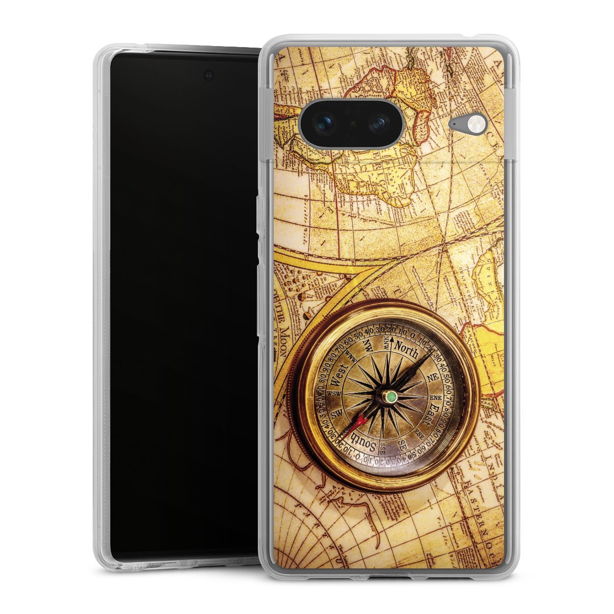 Google Pixel 7 Handy Silikon Hülle Case transparent Handyhülle World Map Map Compass Silikon Case