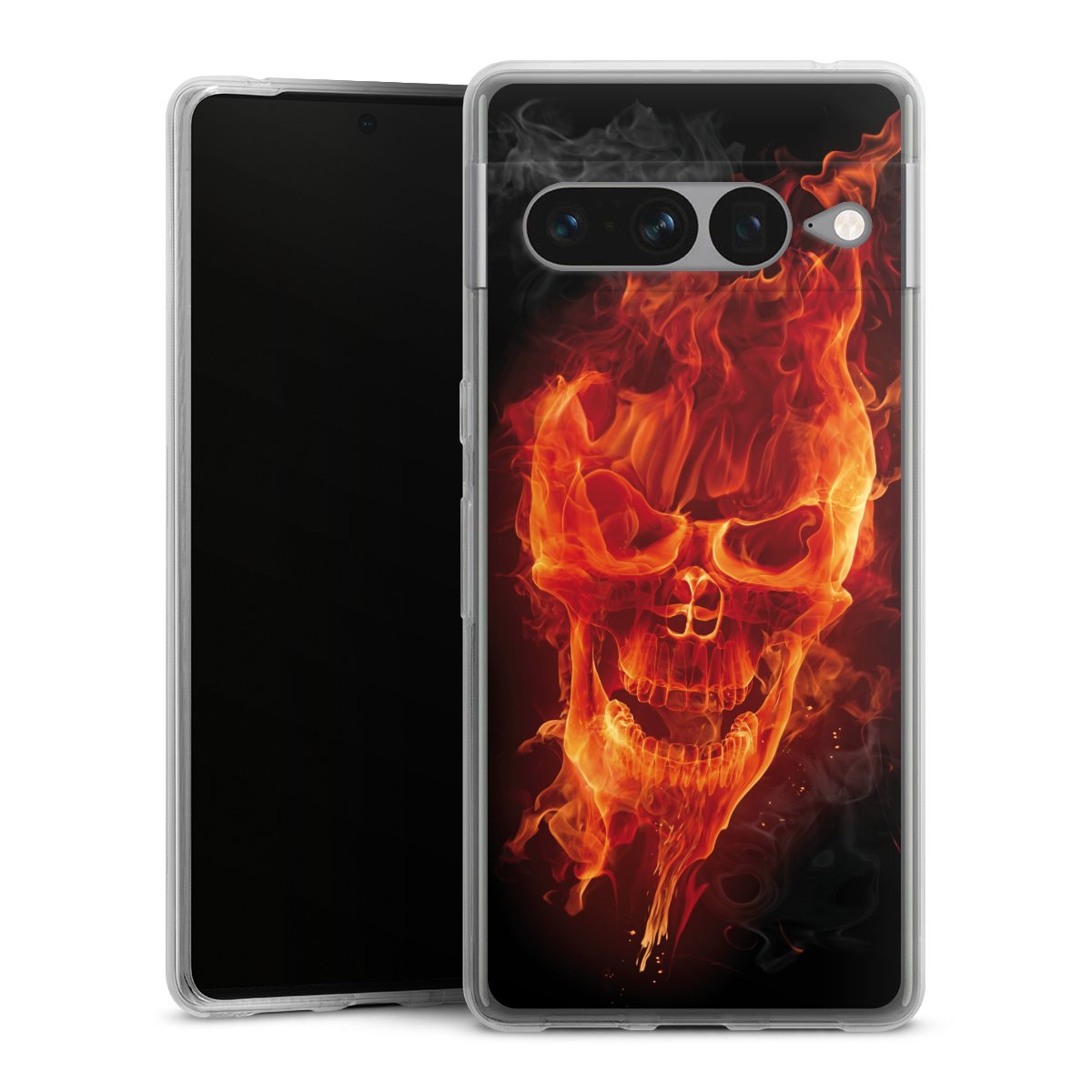 Google Pixel 7 Pro Handy Silikon Hülle Case transparent Handyhülle Totenkopf Skull Fire Silikon Case