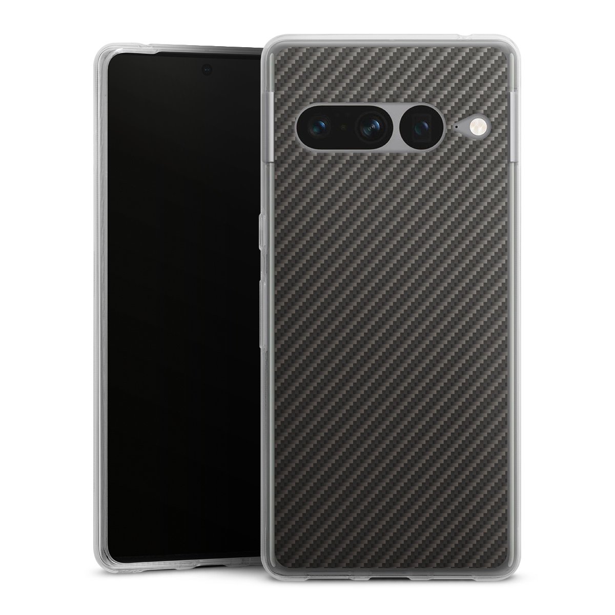 Google Pixel 7 Pro Handy Silikon Hülle Case transparent Handyhülle Metallic Look Carbon Muster Silikon Case